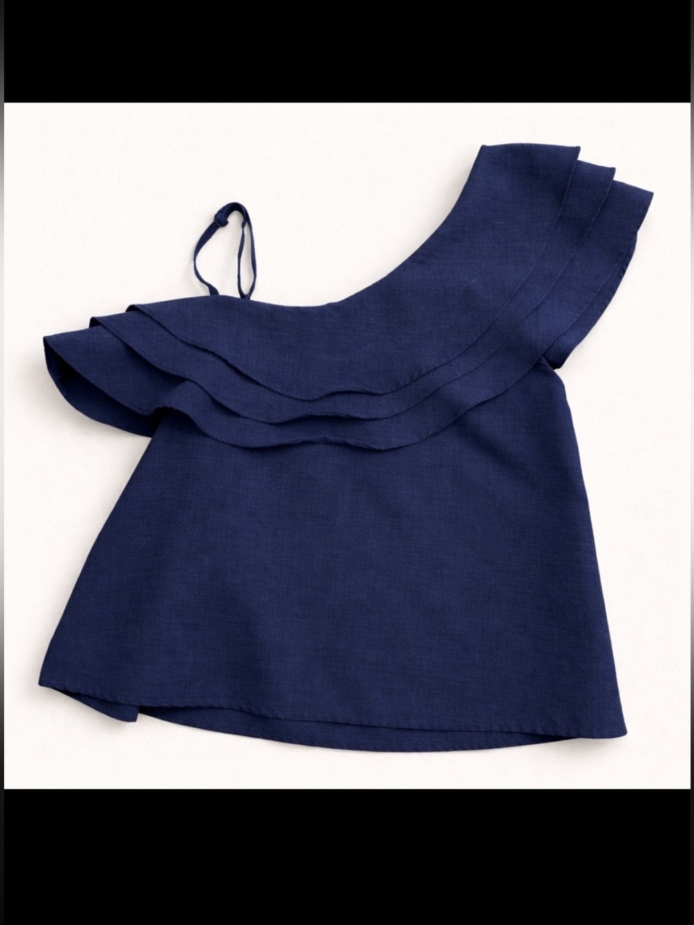 Navy One-Shoulder Ruffle Blouse Feminine Romantic | Size Small